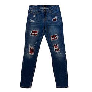 Judy Blue Distressed Skinny Jeans - Blue with Red Accents